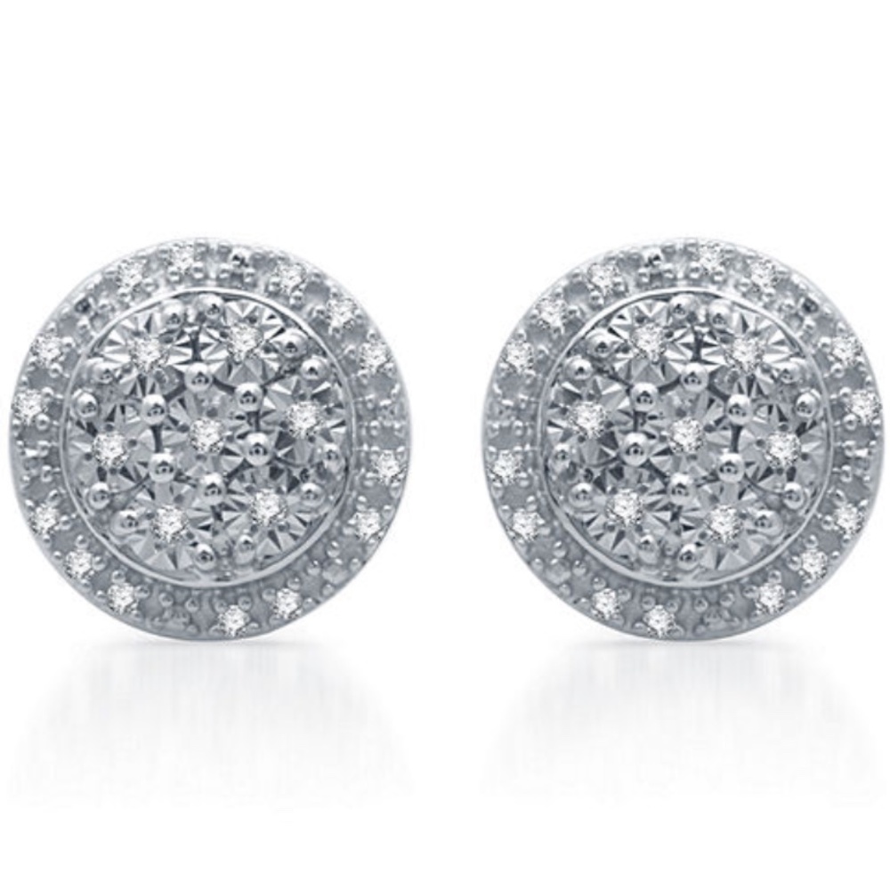Genuine Diamond 9.3 mm Stud Earrings Sterling Silv